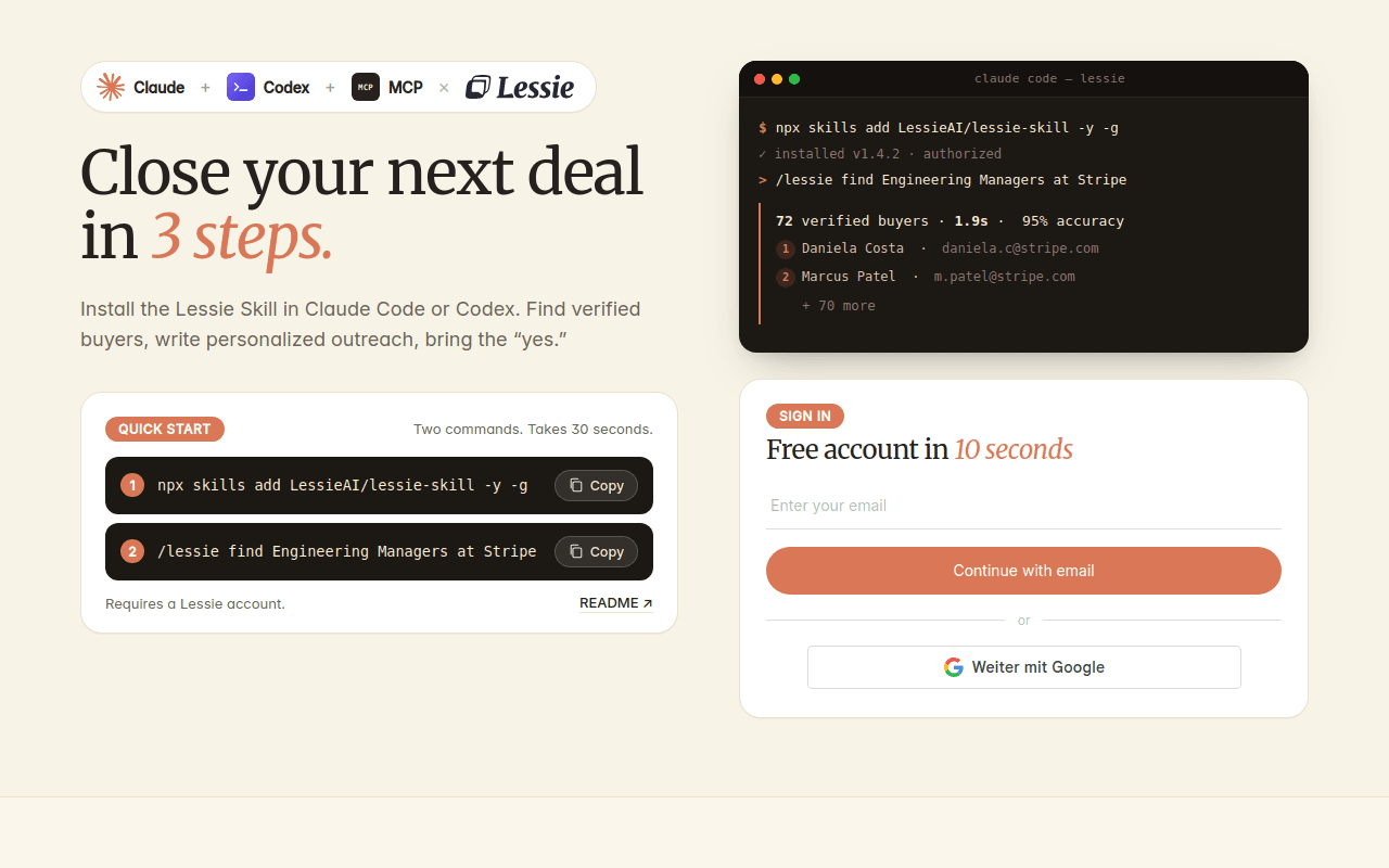 Page du Skill Lessie montrant la prospection depuis un terminal