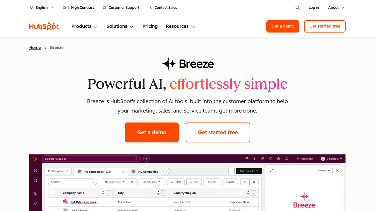 HubSpot Breeze Intelligence homepage