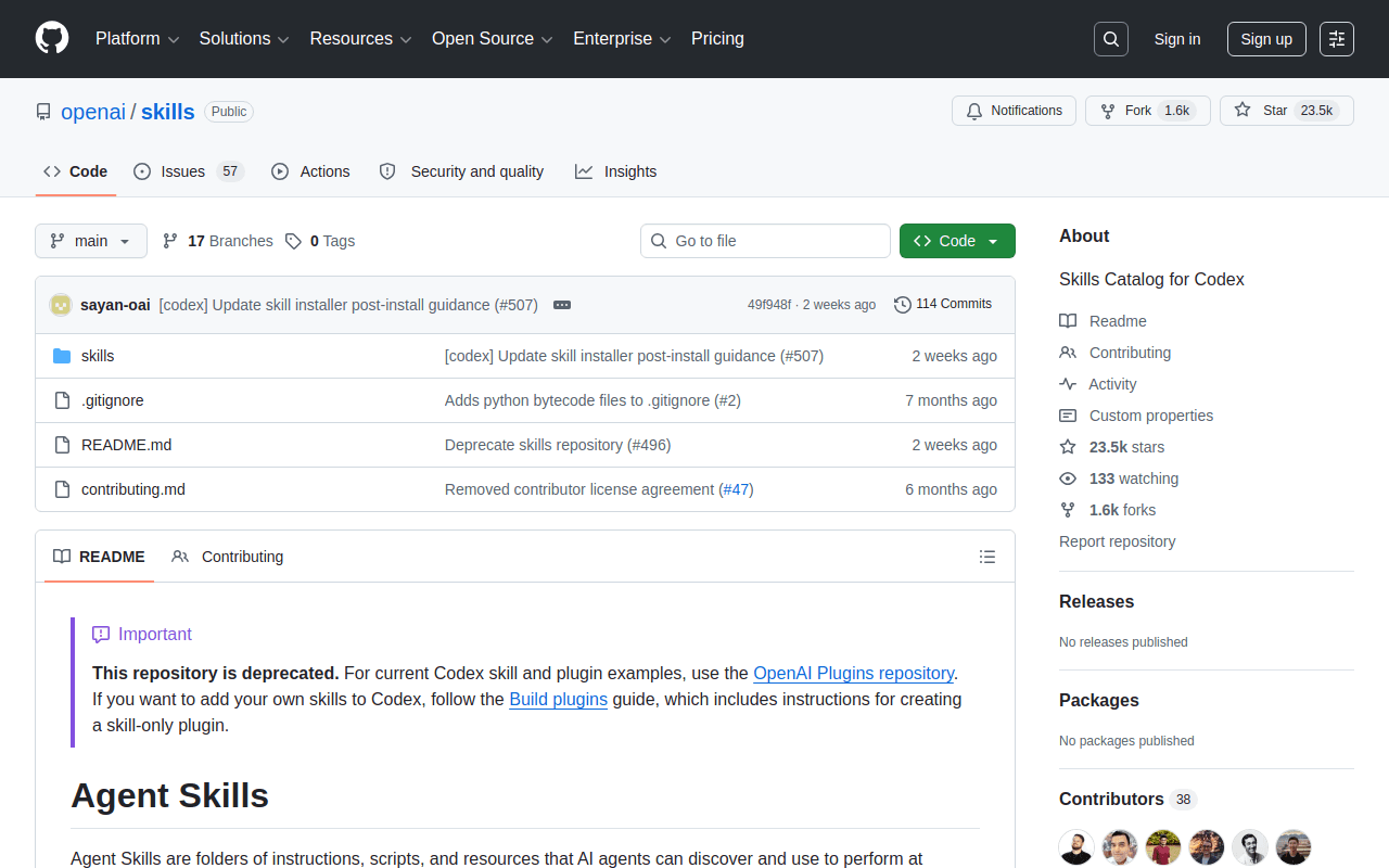 Dépôt du catalogue de skills OpenAI