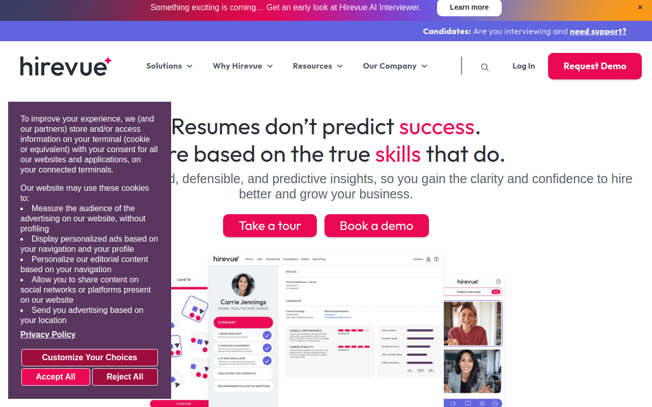HireVue homepage