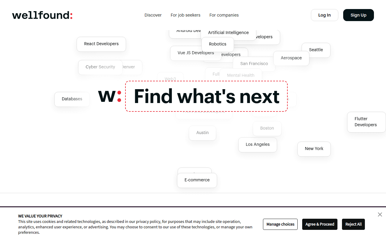 Wellfound Homepage – finde, was als Nächstes kommt
