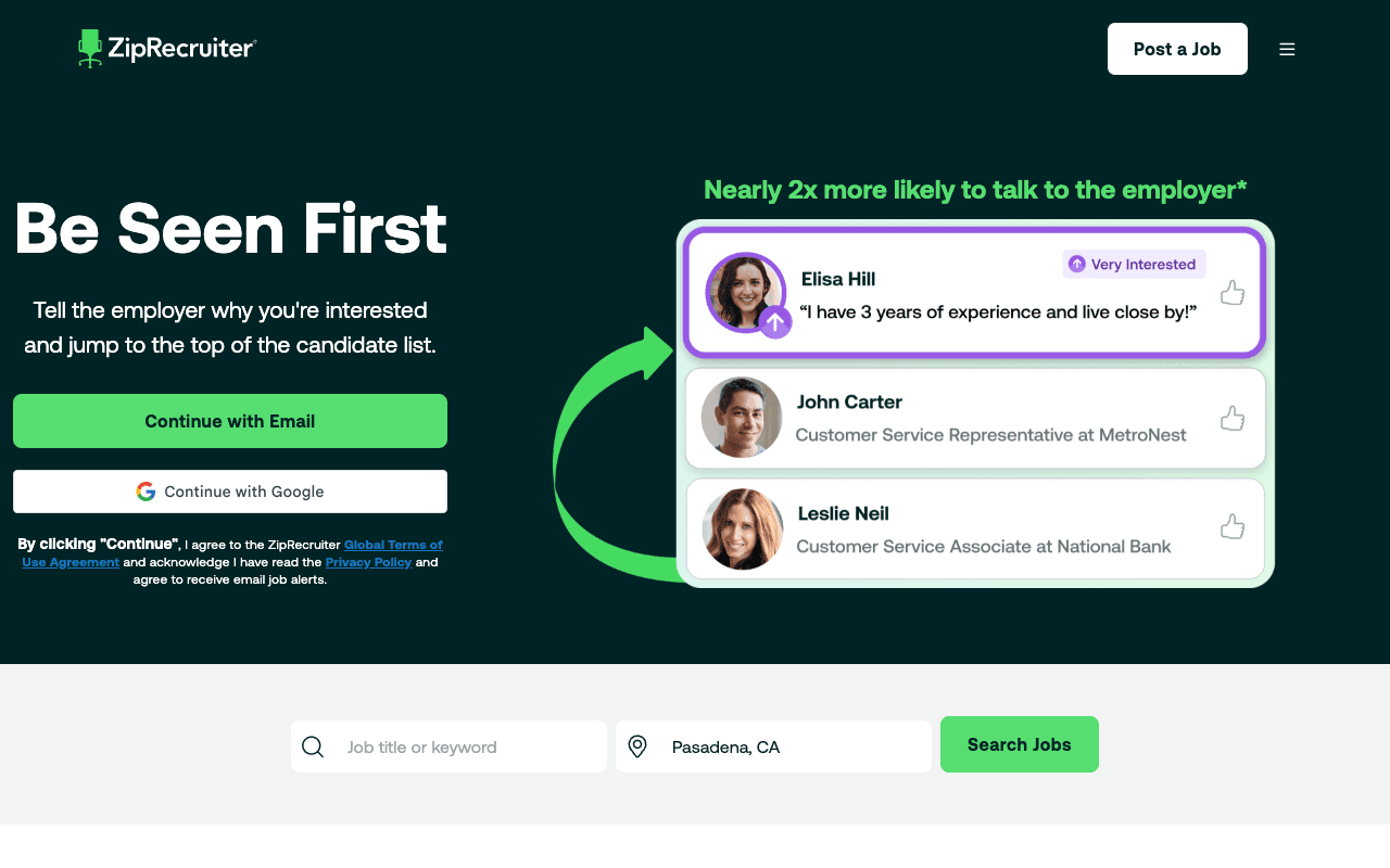 ZipRecruiter Homepage