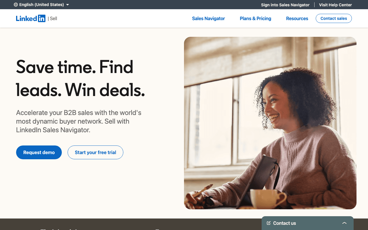 Página de marketing do LinkedIn Sales Solutions — visão geral do Sales Navigator