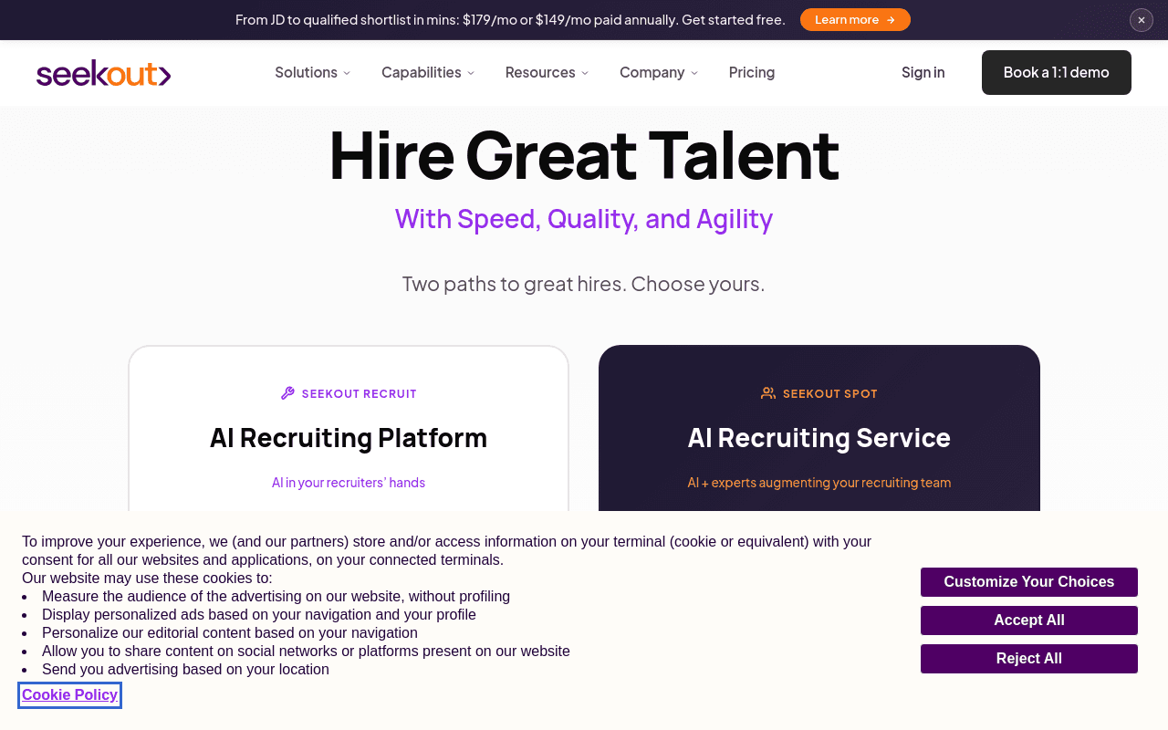 SeekOut Homepage – Talentsuche für technische, diverse und schwer zu findende Kandidaten