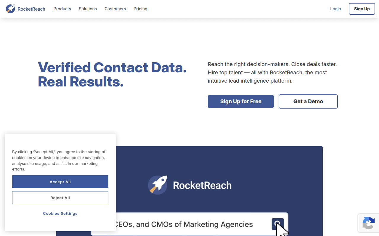RocketReach homepage