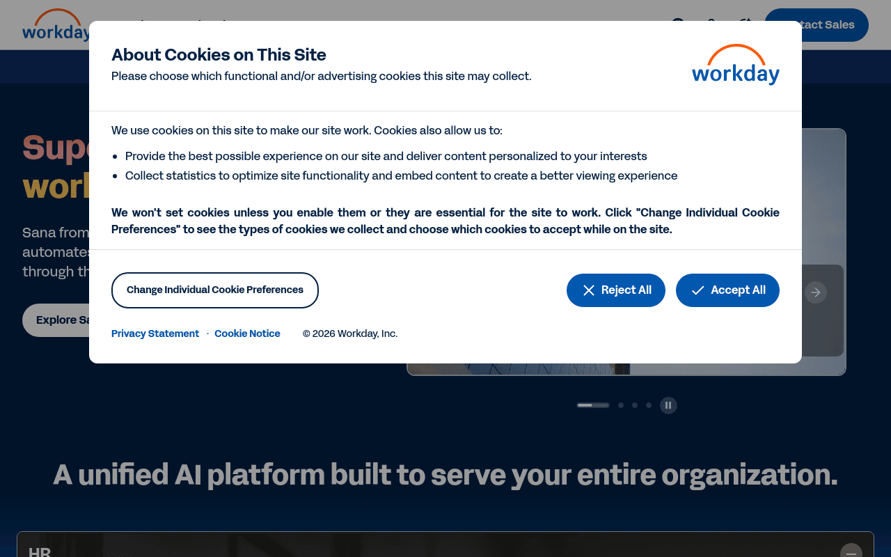 Workday homepage
