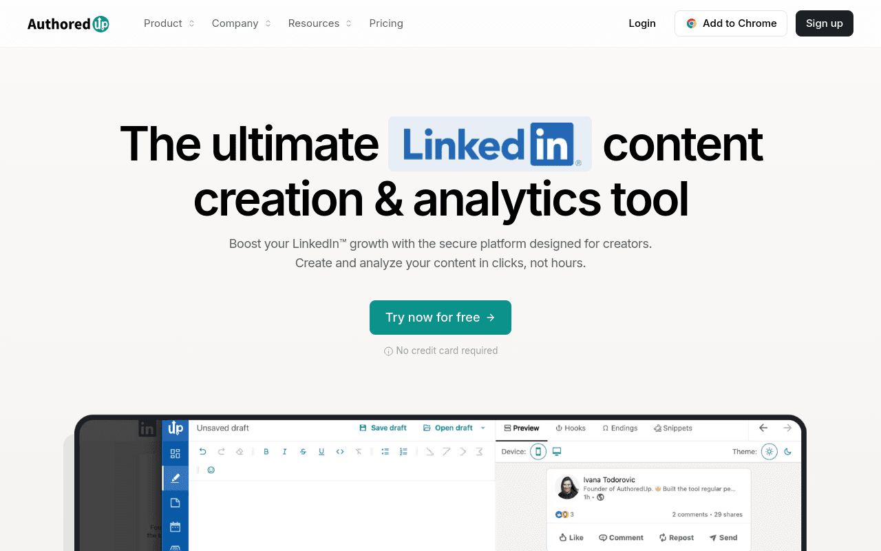 AuthoredUp homepage — LinkedIn post formatting and scheduling tool