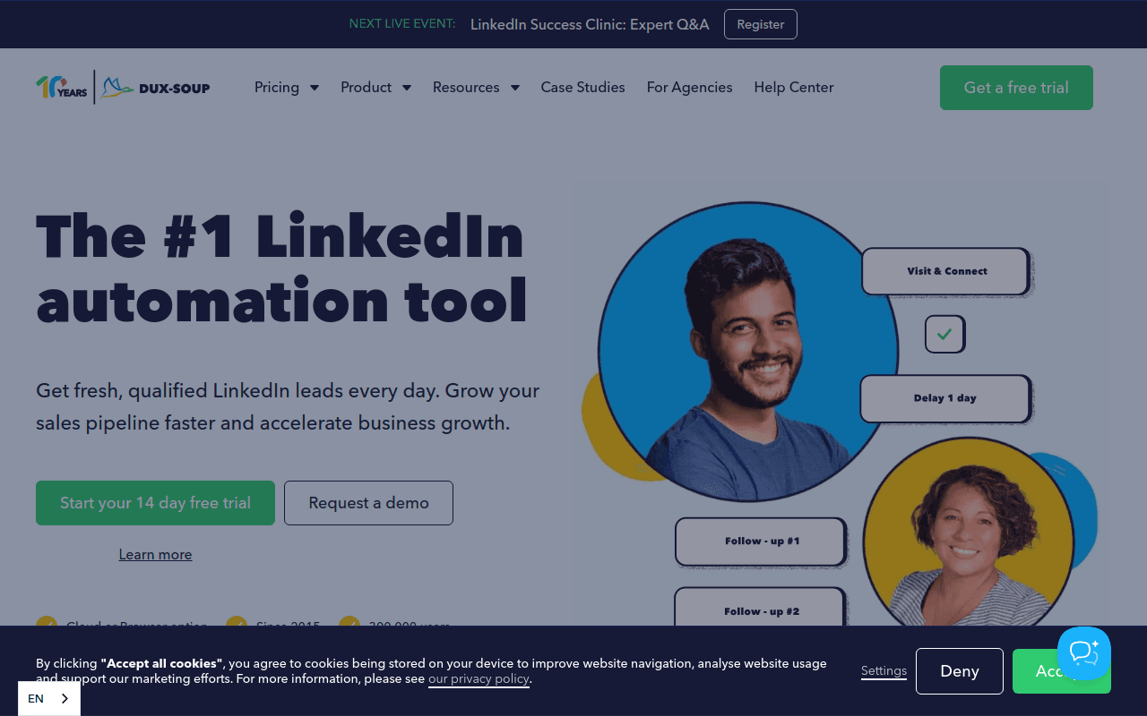 Dux-Soup homepage — Chrome extension for LinkedIn automation