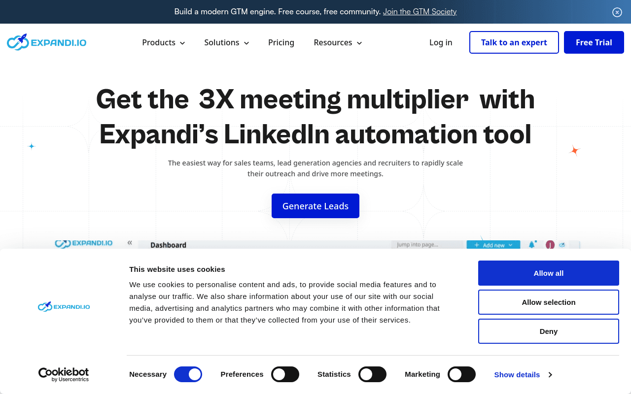 Expandi homepage — cloud-based LinkedIn automation for agencies