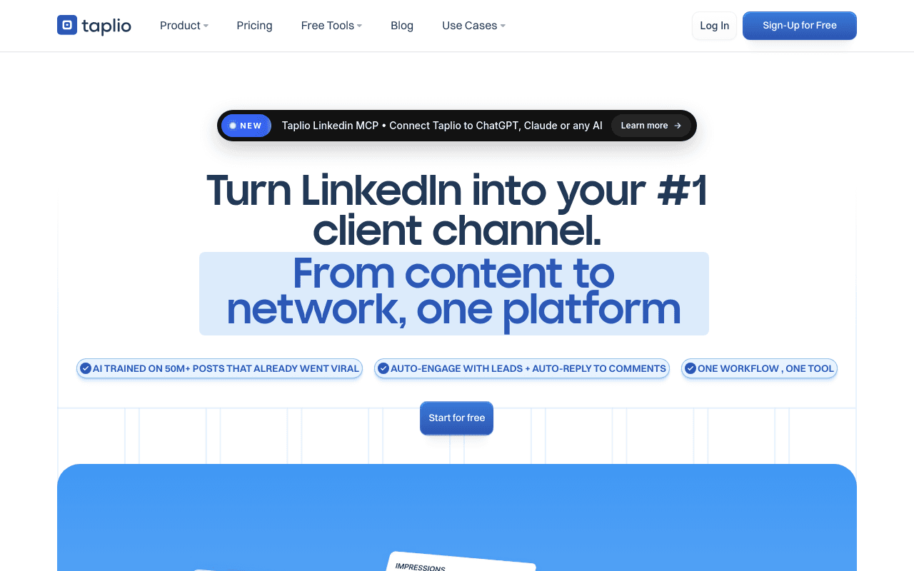 Taplio homepage — AI LinkedIn content and personal branding tool