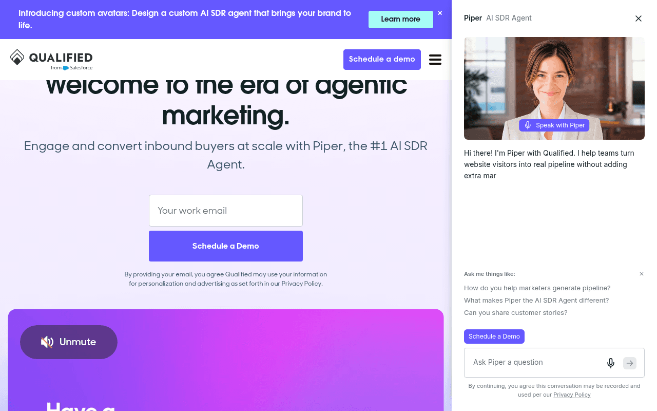 Qualified homepage — Piper, the AI SDR agent for inbound marketing