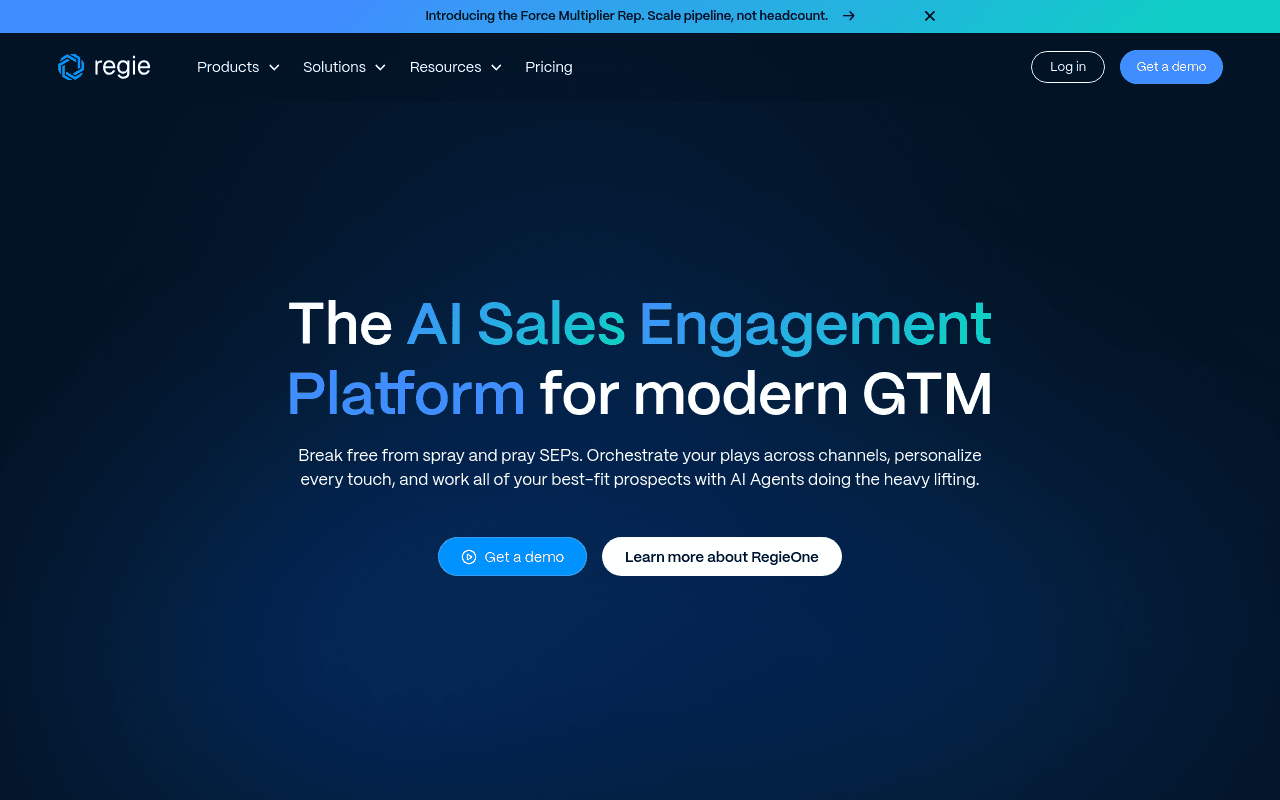 Regie.ai homepage — the AI sales engagement platform