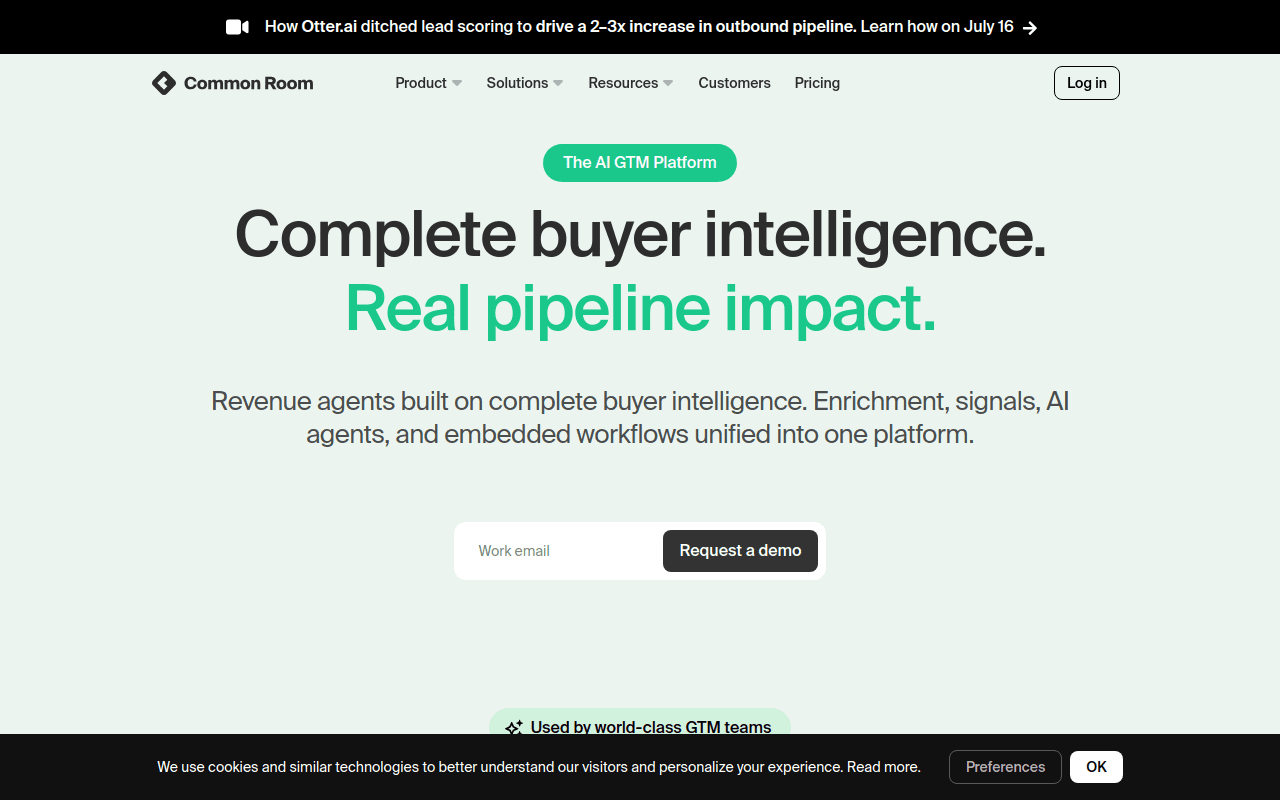 Common Room homepage — customer intelligence platform unifying signals