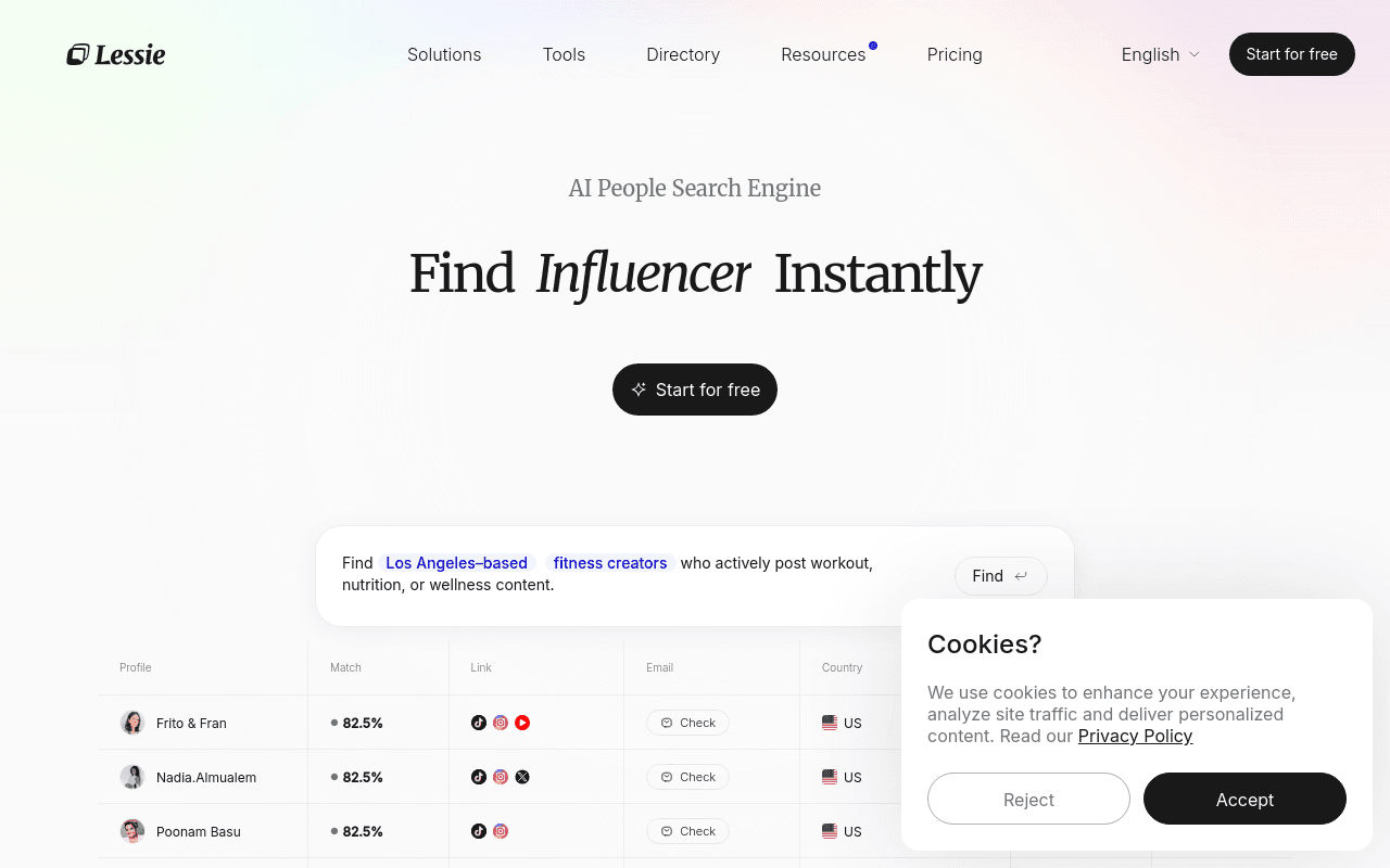 Lessie AI homepage — the world's first People Search AI Agent