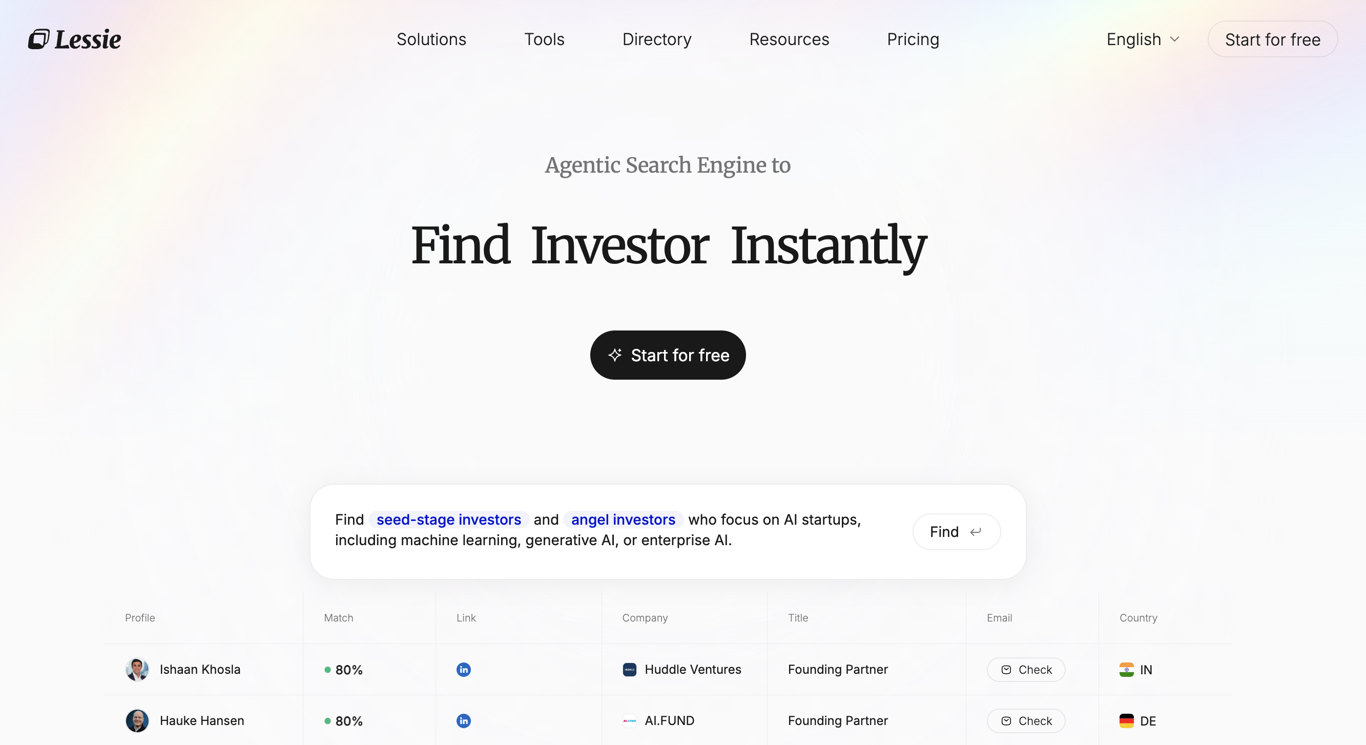 Lessie AI homepage — Agentic Search Engine to Find B2B Leads Instantly