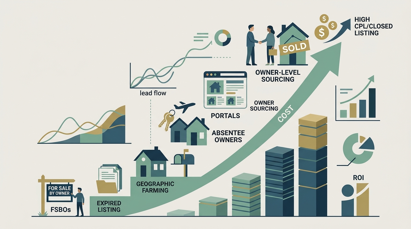 Real Estate Seller Leads: Every Source, Ranked by Cost Per Listing